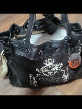 Juicy Couture Black Tote Bag with Crown Graphic